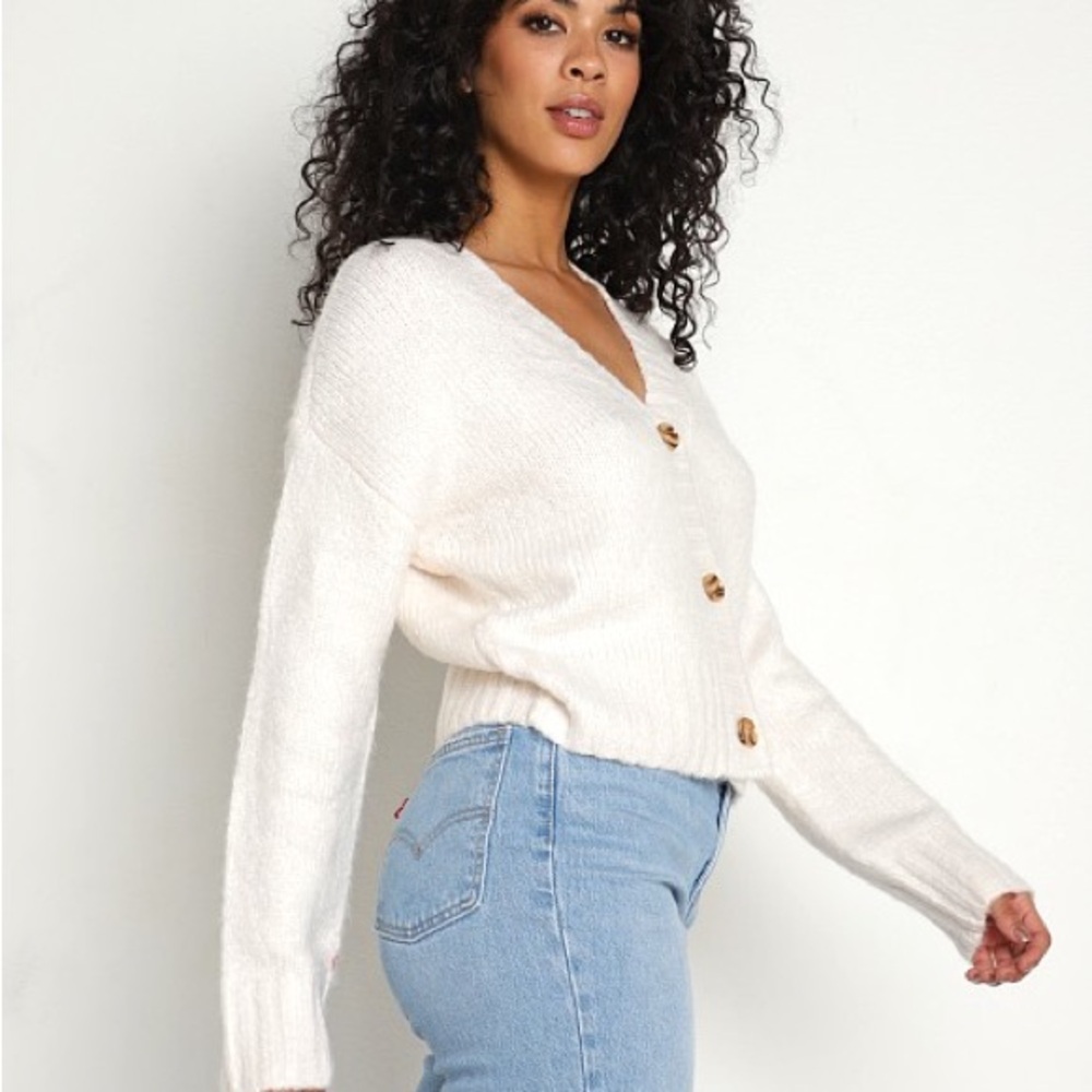 Z Supply White Cropped Cardigan Sweater